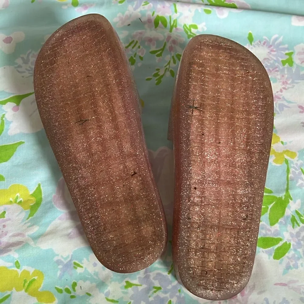 Kate Spade Jelly Slides Glitter Pink Flower - 8